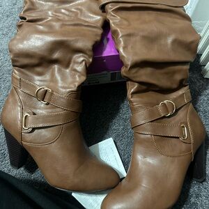 Rampage Tan Heeled Boots with Buckle Detail
